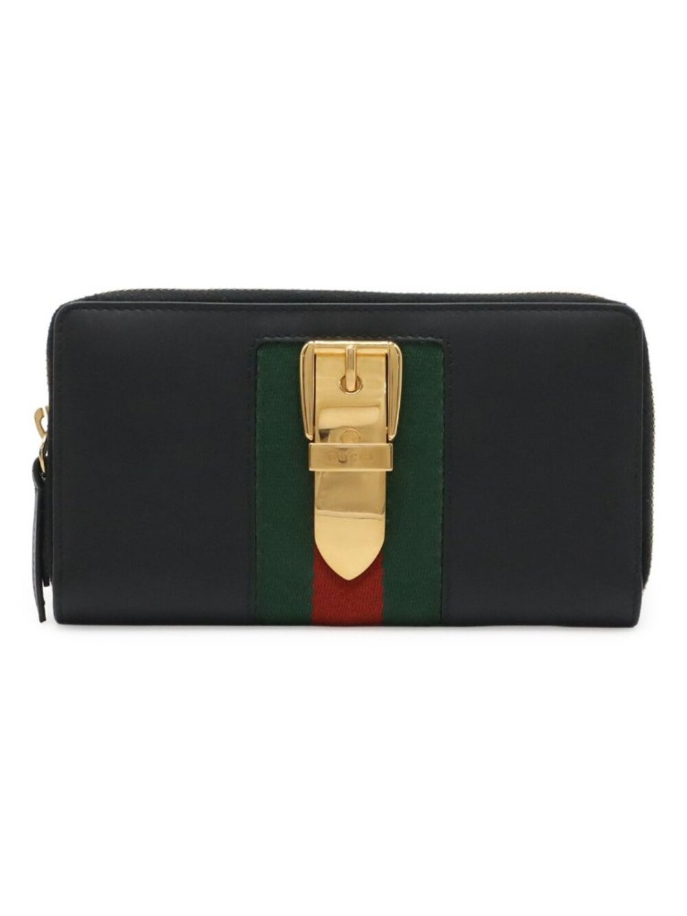 Gucci Sylvie Zip Around Wallet Leather Black Gold